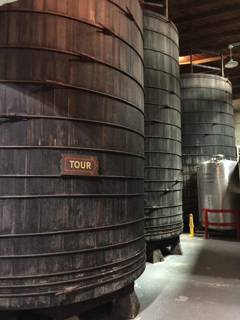 Galleano still ferments some of its wine in these old redwood casks. That is old style!